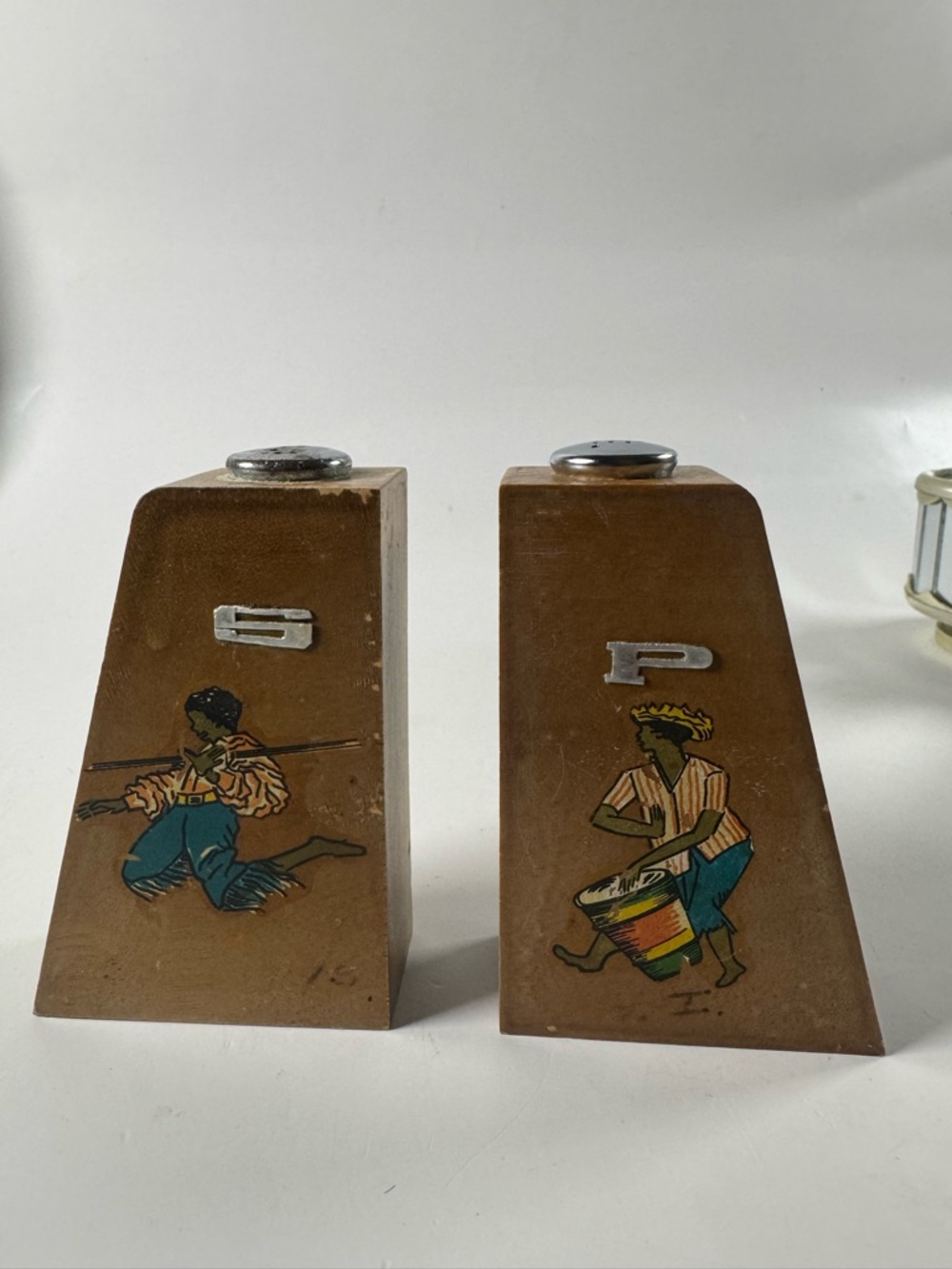 Vintage Brown Salt & Pepper Shakers with Illustrated Musicians